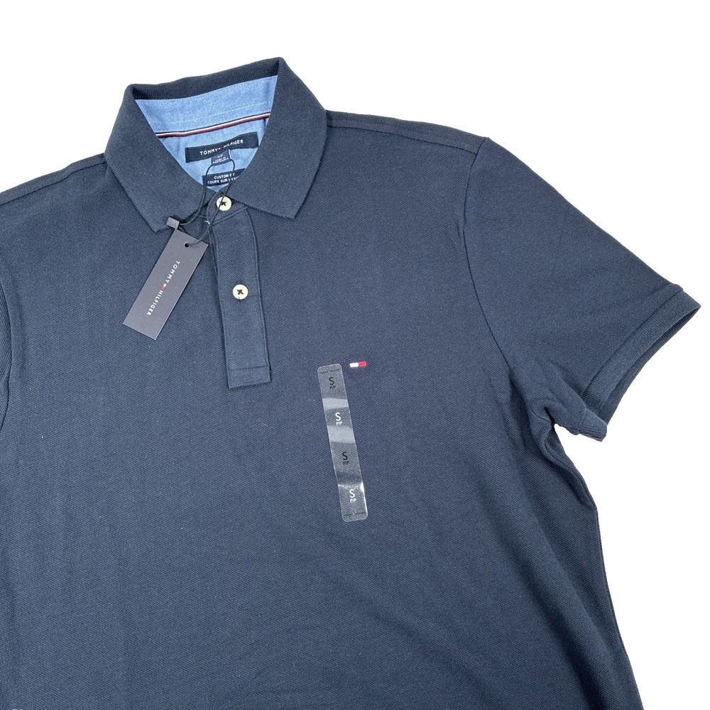 New Mens Tommy Hilfiger Short Sleeve Polo Shirt Size Small Custom Fit Navy NWT